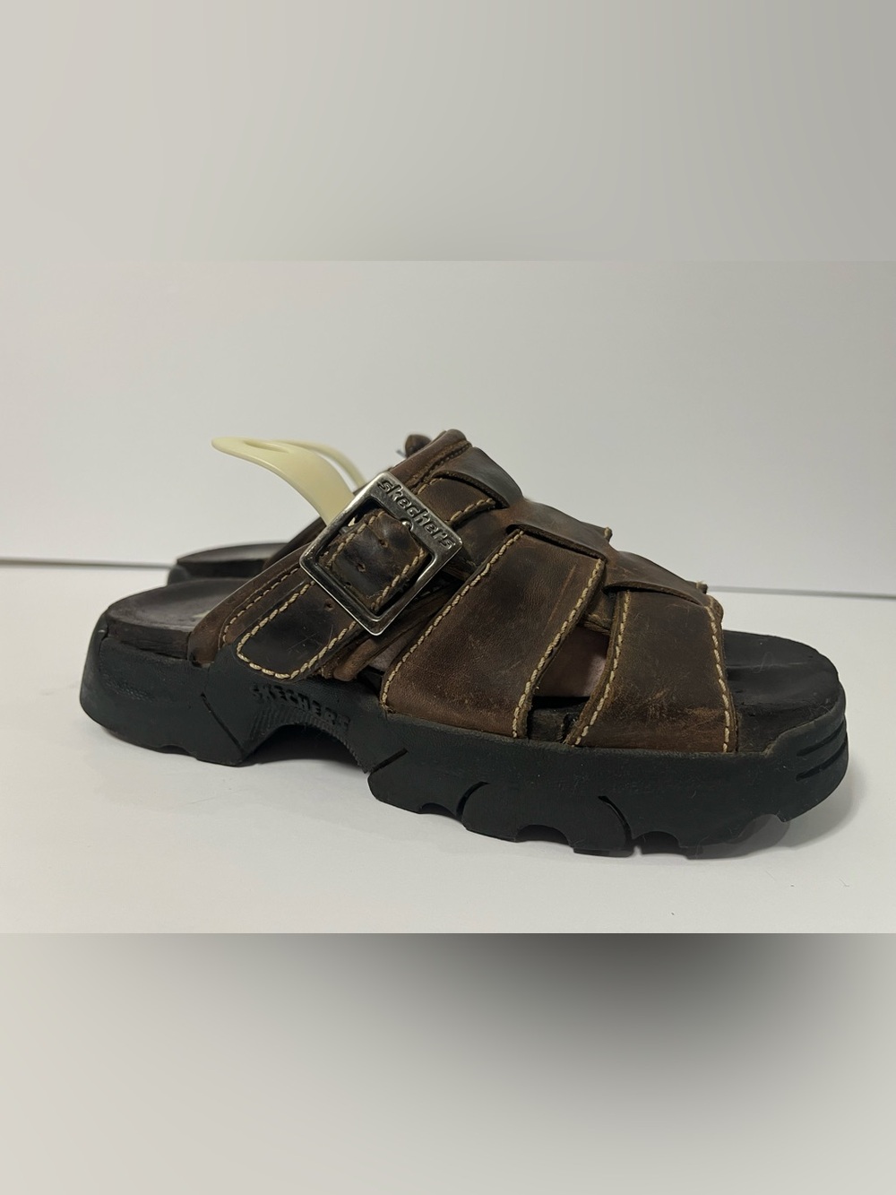 Skechers VTG Jammers Sandals Women's 6 Brown Leather Grunge Platform Chunky Y2K